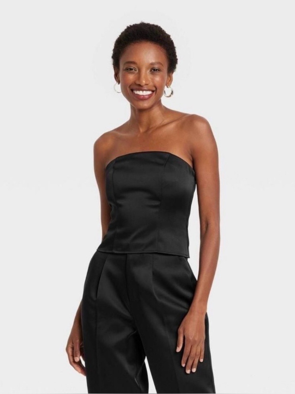 Women’s Slim Fit Party Satin Tube Top Bustier A New Day Black Sz Medium NWT